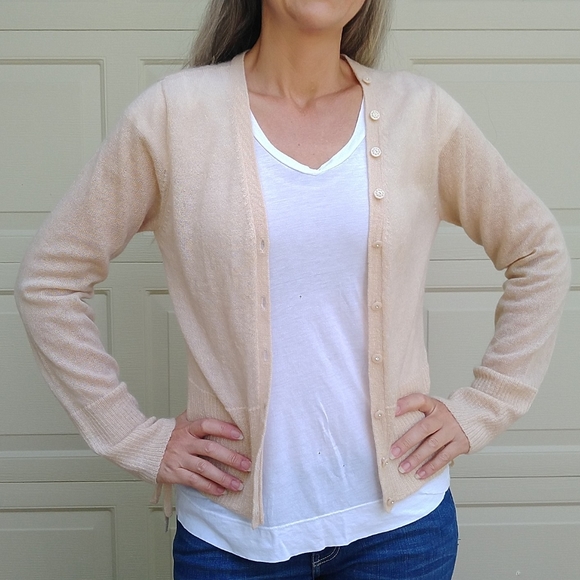 anthropologie MOTH pale peach mohair cardigan S M - Picture 3 of 9